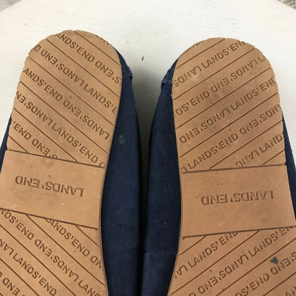 Lands' End Youth** Size 7M Dark Blue Suede Closed Toe Moccasin Slip On Slippers